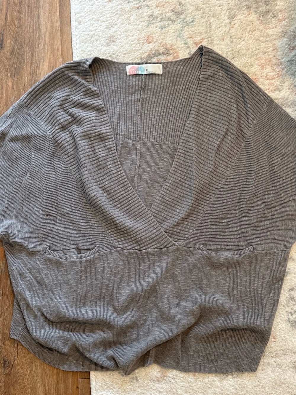 Free People Ribbed V-Neck Swim Coverup - Gray Brown
